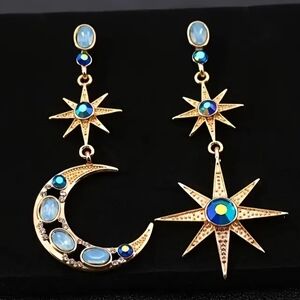Gold and Blue Celestial Earrings